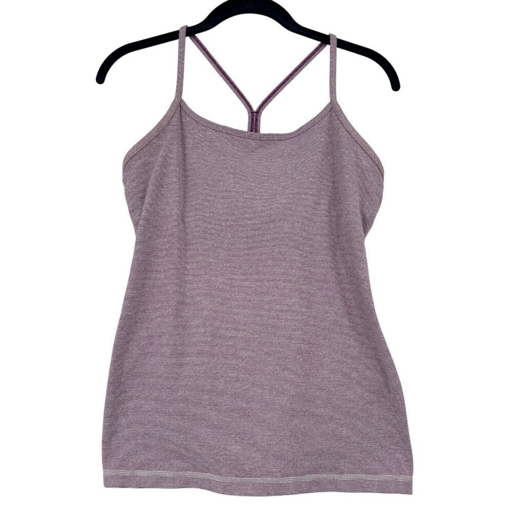 Lululemon Power Y Tank Top Size 8 Heathered Purple Stripe Strappy Back Shelf Bra